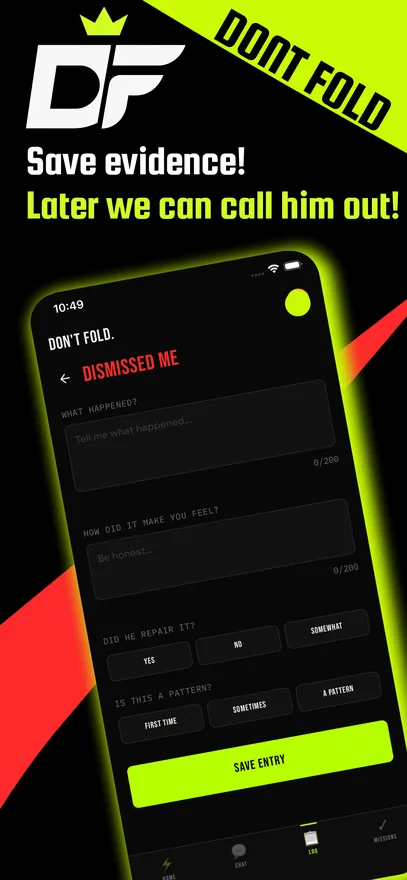 Log entry — save what happened and how it made you feel